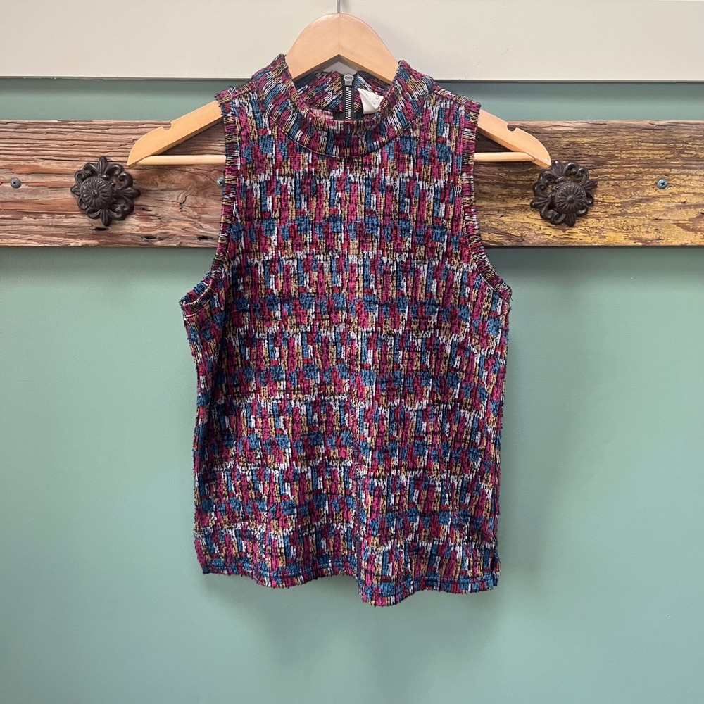 Anthropologie Akemi + Kin Multi-Color Geometric Knit Mock Neck Sleeveless Top XS